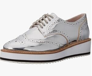Shellys London Womens 9.5 Silver Leather Emma Platform Wingtip Oxford Loafer